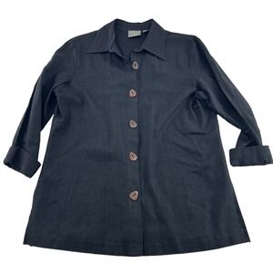 Rabbit Rabbit‎ Rabbit Button Down Blouse Women's size 8p linen blend Black Tunic